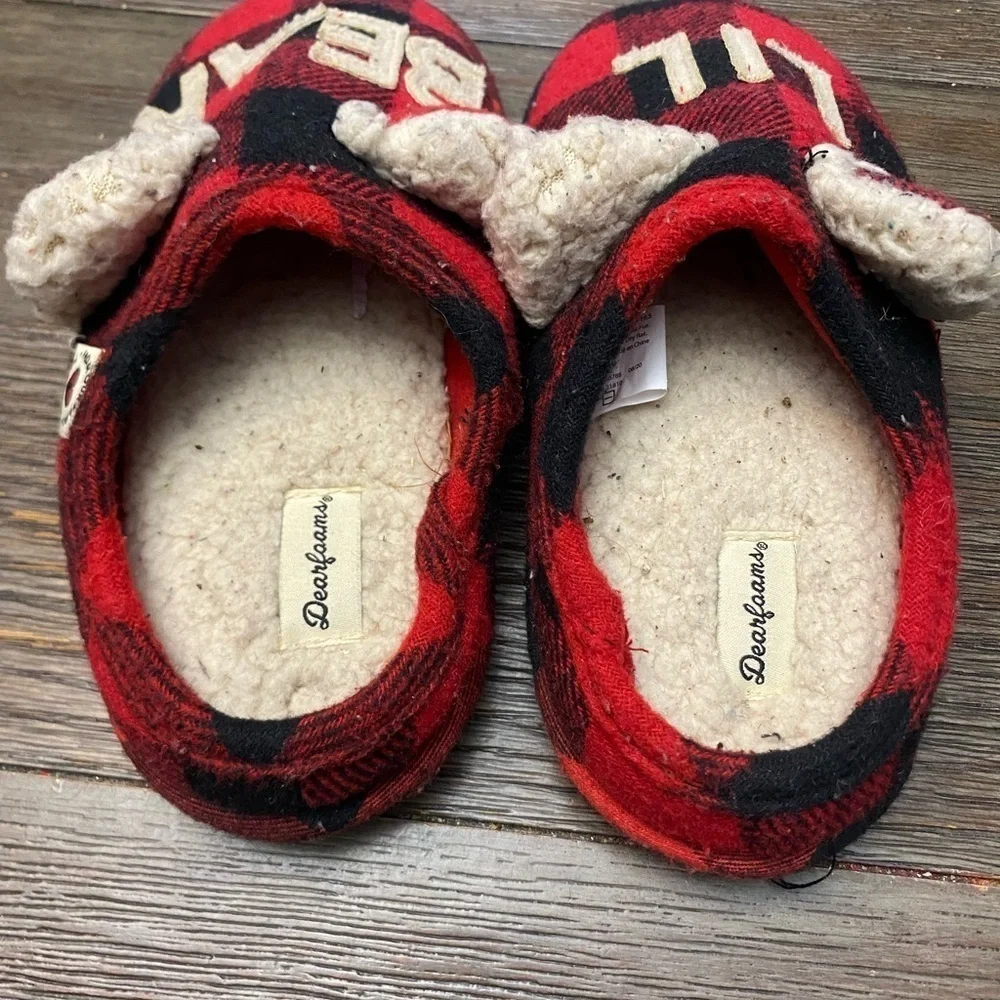 Dearfoams Kids and Toddlers Lil Bear Baby Bear Christmas Holiday slippers 13-1